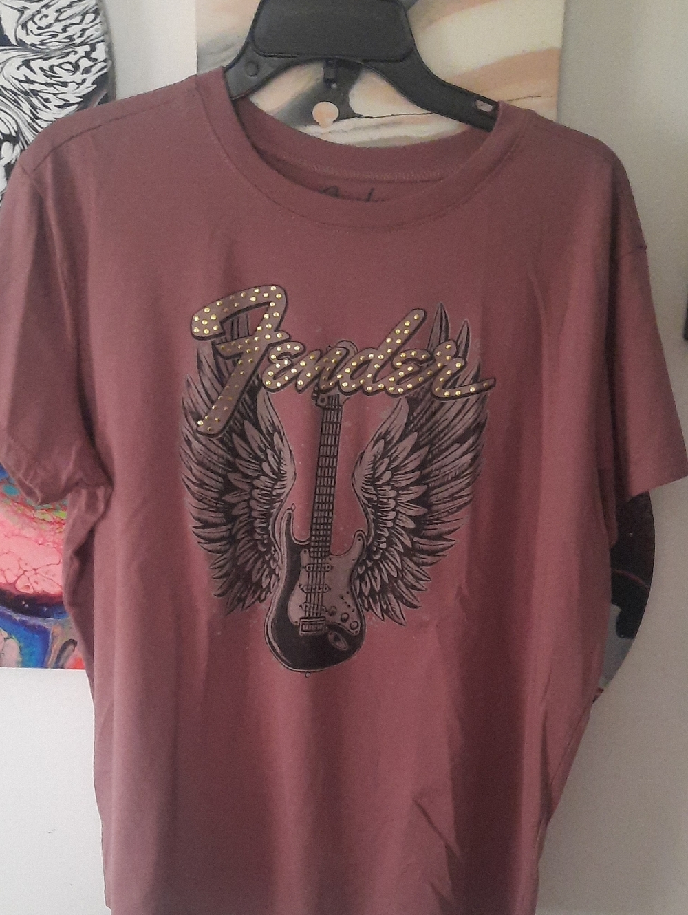 Fender Women's Short Sleeve Tee - Dusty Rose with Guitar Wing Graphic